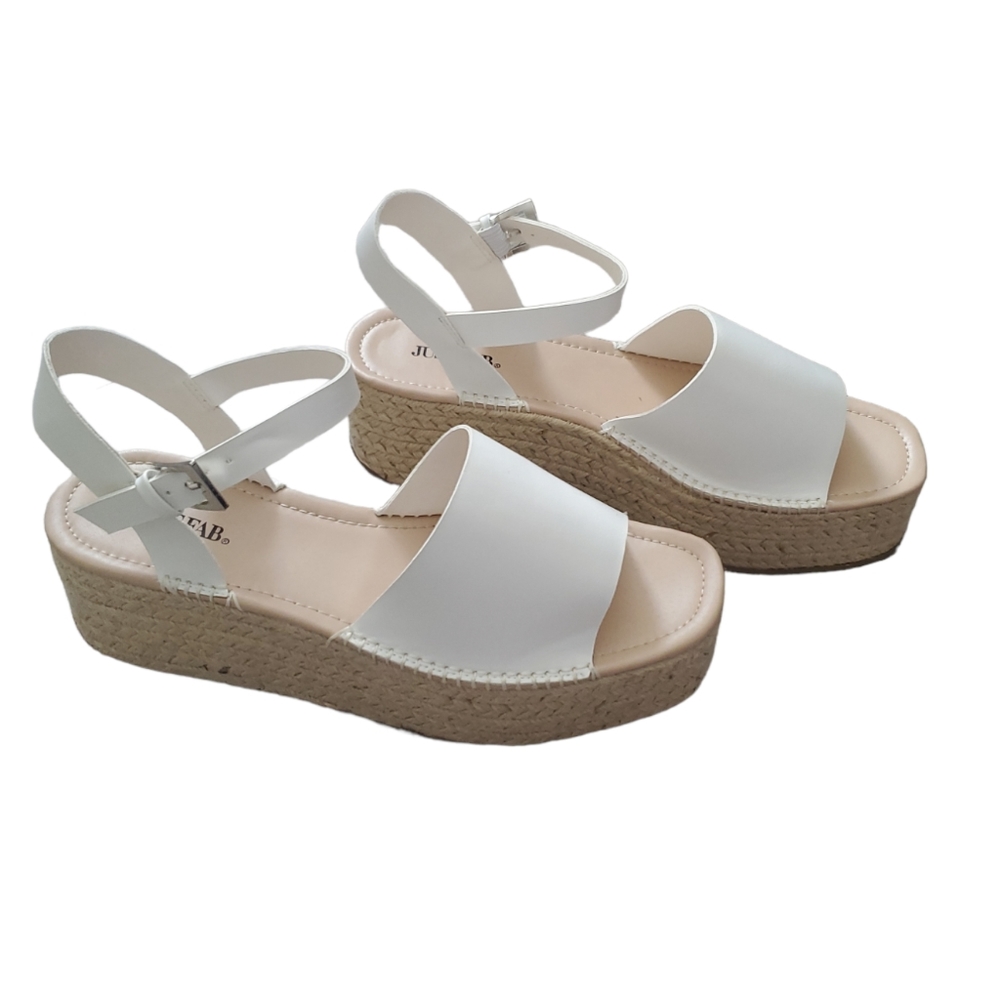 Justfab Hallie White Espadrille Platform/Wedge Sandals sz 10